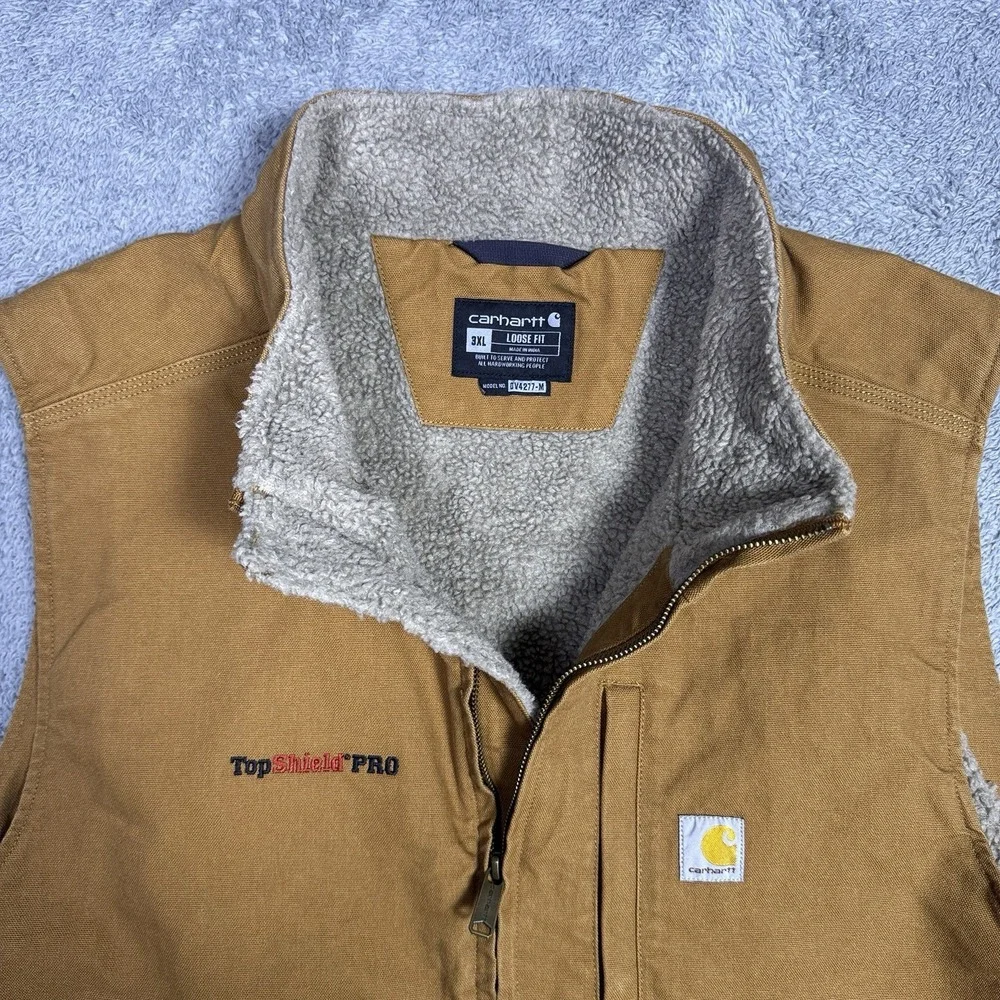 Carhartt Vest Mens 3XL XXXL Sherpa Lined Full Zip Workwear Utility 104277 BRN